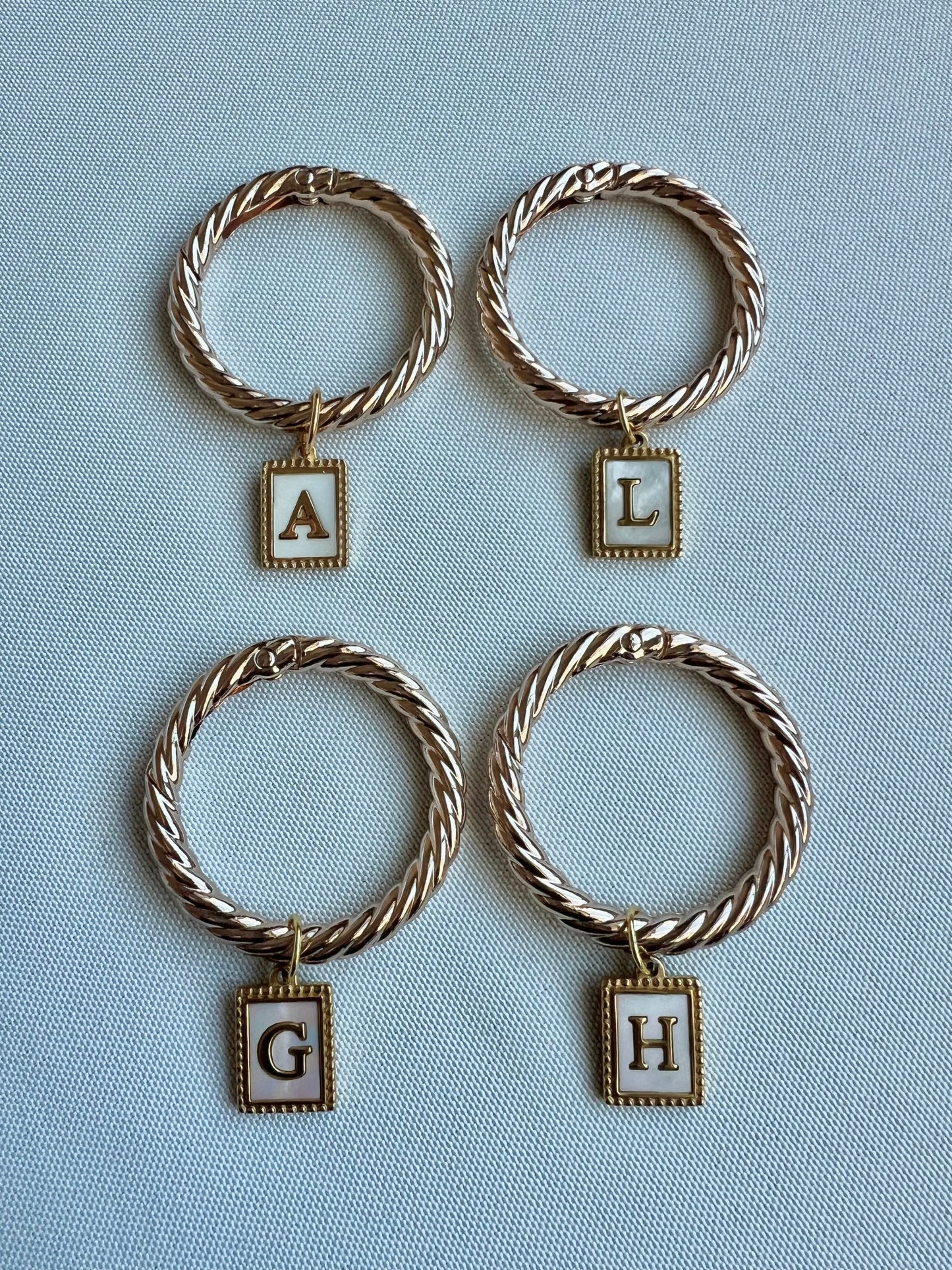 Gold Beaded Rectangle Frame Pearl Monogram Drink Marker Set