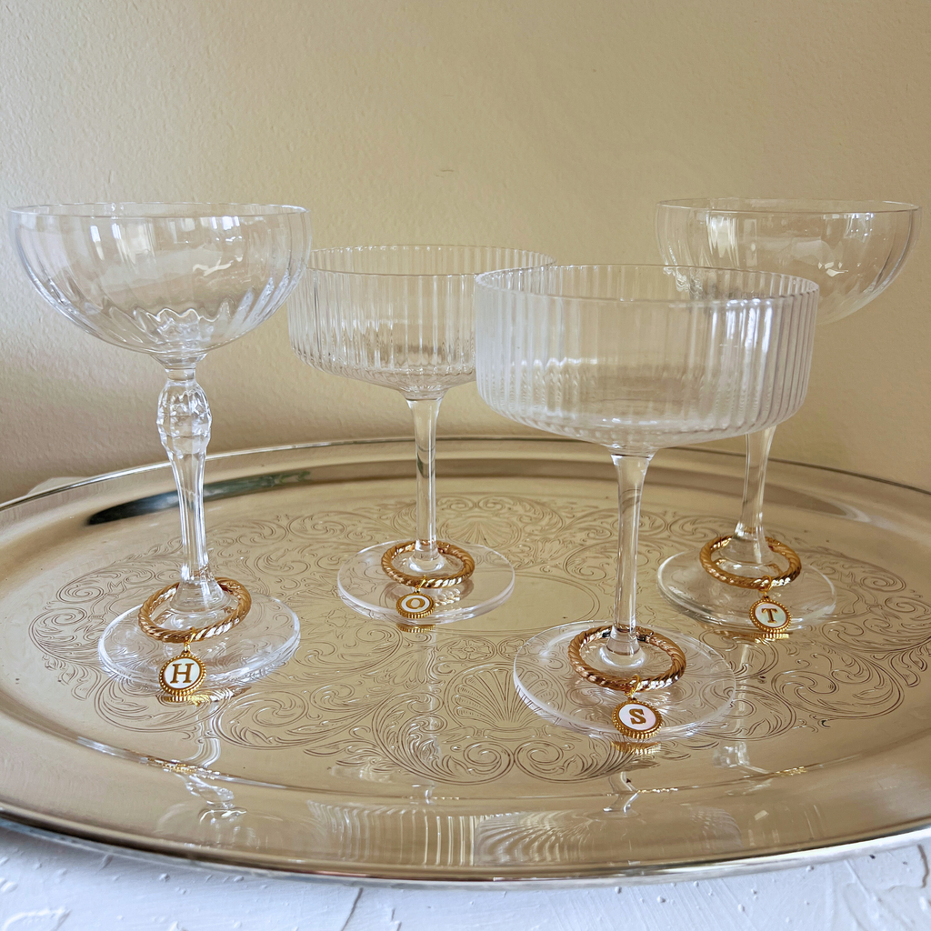 Daphne - Beaded Round Pearl Monogram Wine Charms (Set of 4)