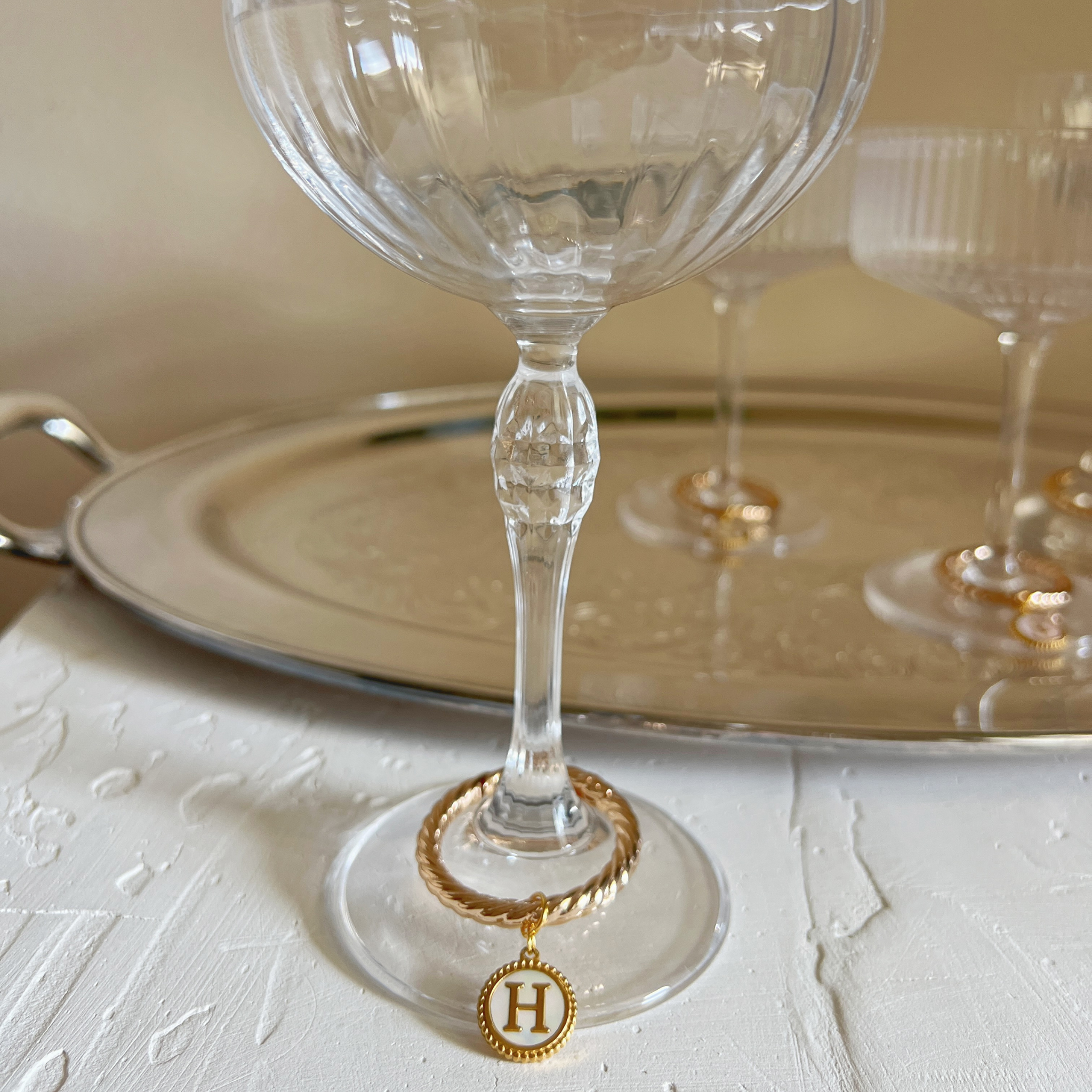 Daphne - Beaded Round Pearl Monogram Wine Charms (Set of 4)