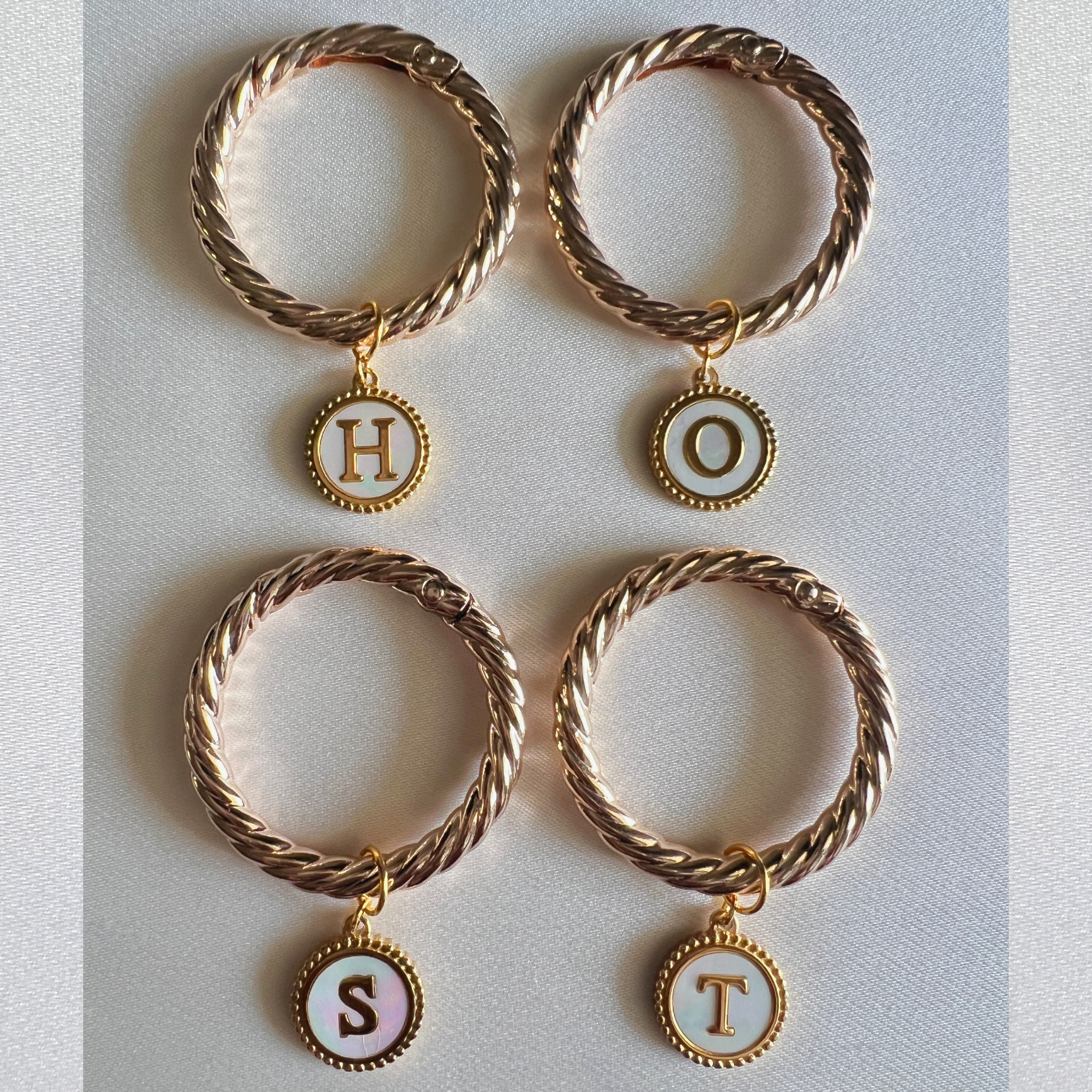 Daphne - Beaded Round Pearl Monogram Wine Charms (Set of 4)