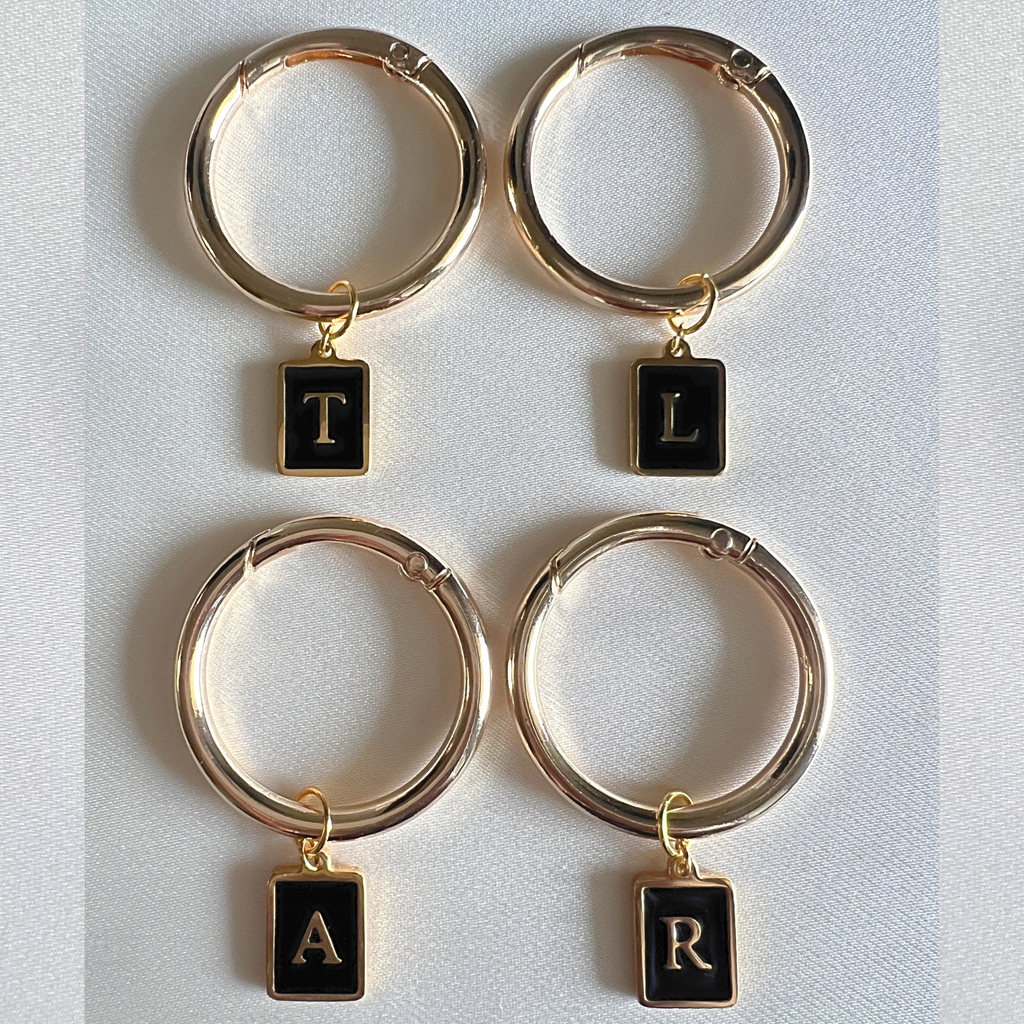 Vespera - Smooth Black Enamel Rectangle Monogram Wine Charms (Set of 4)