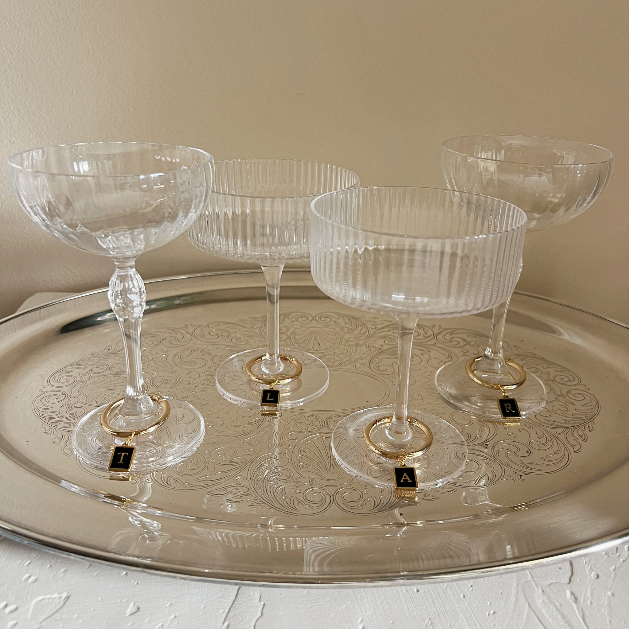 Vespera - Smooth Black Enamel Rectangle Monogram Wine Charms (Set of 4)