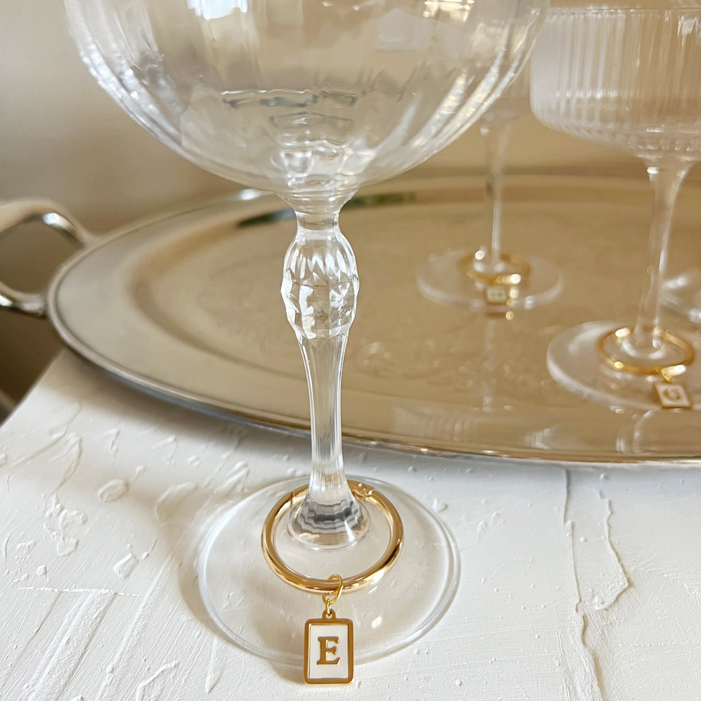 Celeste - Smooth Pearl Rectangle Monogram Wine Charms (Set of 4)