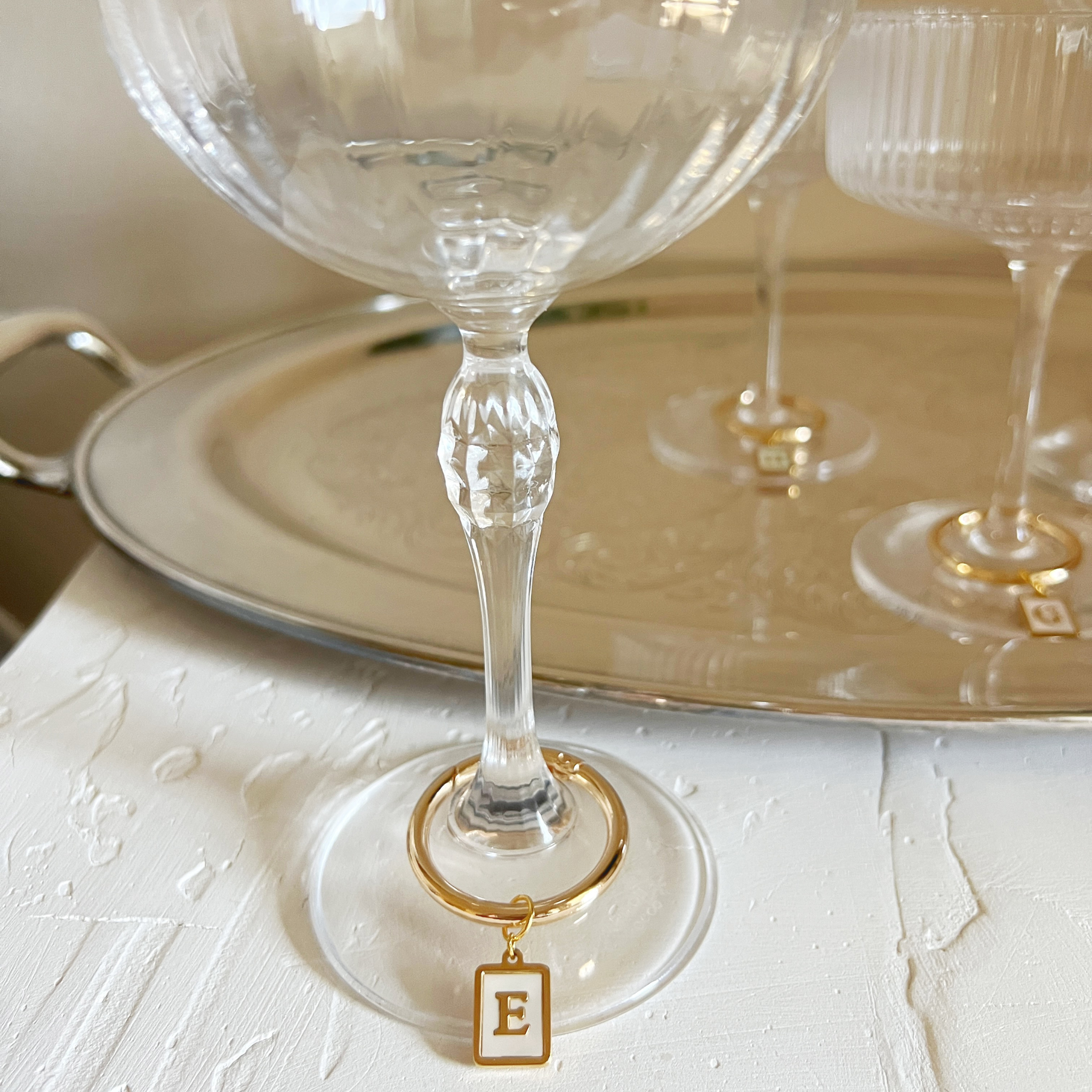 Celeste - Smooth Pearl Rectangle Monogram Wine Charms (Set of 4)