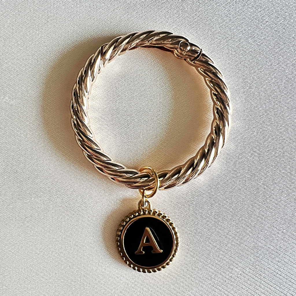 Zora - Beaded Round Black Monogram Wine Charms (Set of 4)