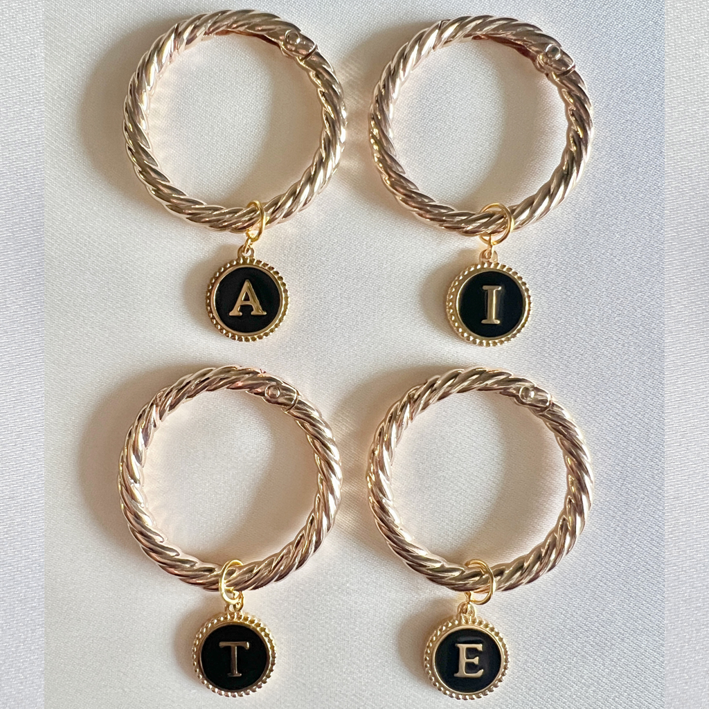 Zora - Beaded Round Black Monogram Wine Charms (Set of 4)