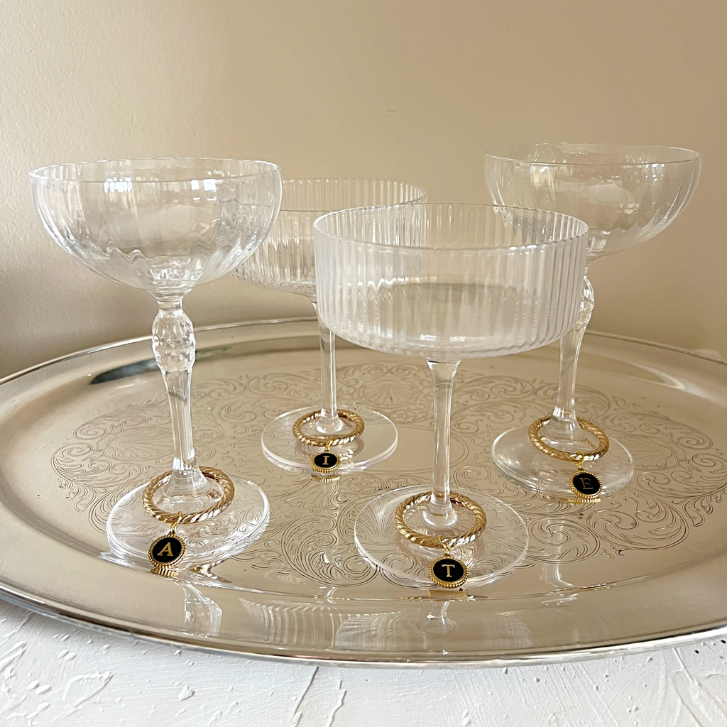 Zora - Beaded Round Black Monogram Wine Charms (Set of 4)