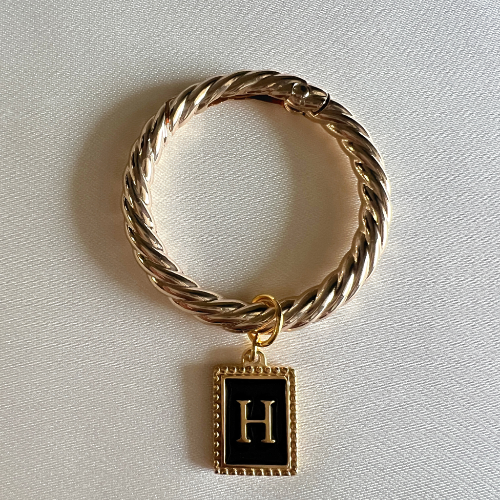 Gwen - Beaded Black Enamel Rectangle Monogram Wine Charms (Set of 4)