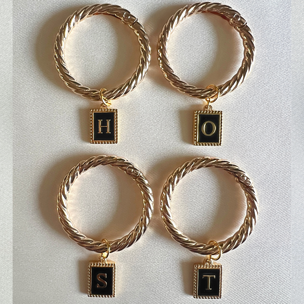 Gwen - Beaded Black Enamel Rectangle Monogram Wine Charms (Set of 4)