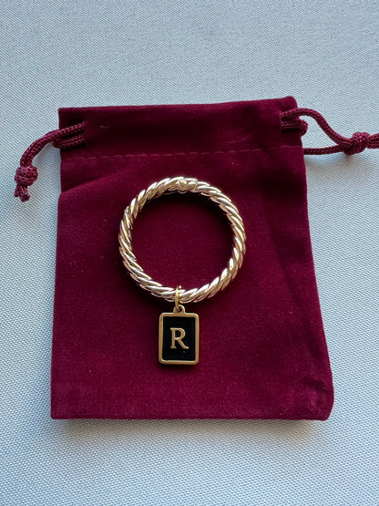 Smooth Gold Rectangle Frame Black Monogram Drink Marker Set