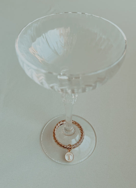 Gold Round Frame Ivory Monogram Drink Marker Set