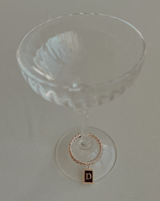 Gold Beaded Rectangle Frame Black Monogram Drink Marker Set