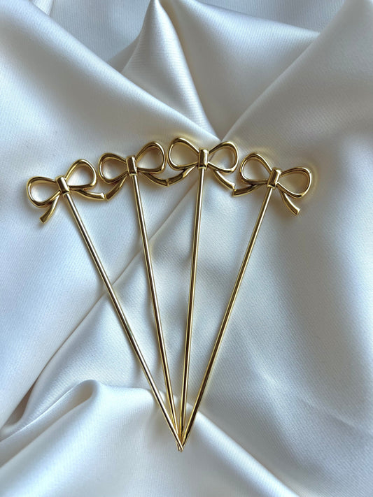 Gold Cocktail Pick Set - Bow