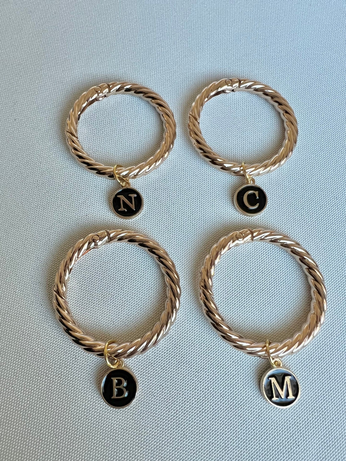 Gold Round Frame Black Monogram Drink Marker Set