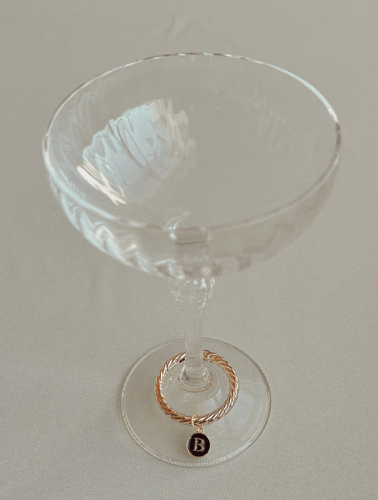 Gold Round Frame Black Monogram Drink Marker Set