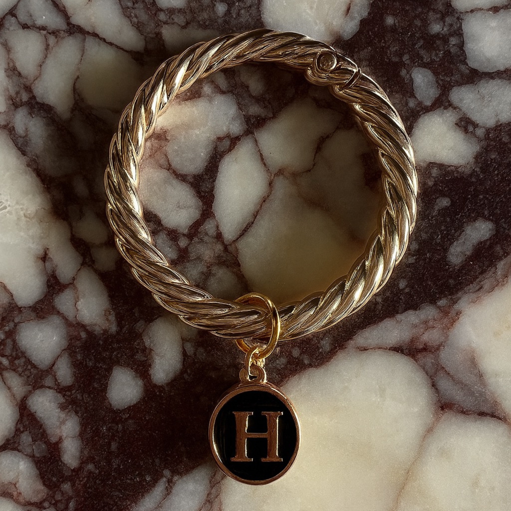 Estelle - Smooth Round Black Enamel Monogram Wine Charms (Set of 4)