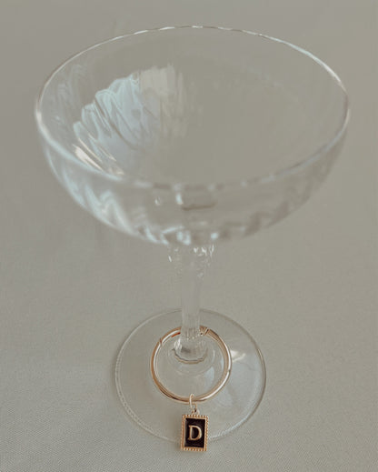 Gold Beaded Rectangle Frame Black Monogram Drink Marker Set