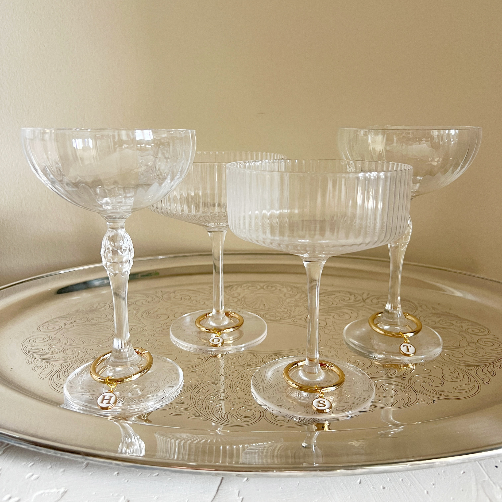 Hera - Smooth Round Ivory Enamel Monogram Wine Charms (Set of 4)