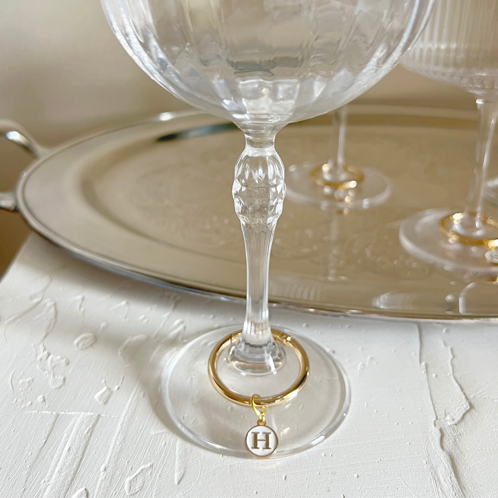 Hera - Smooth Round Ivory Enamel Monogram Wine Charms (Set of 4)