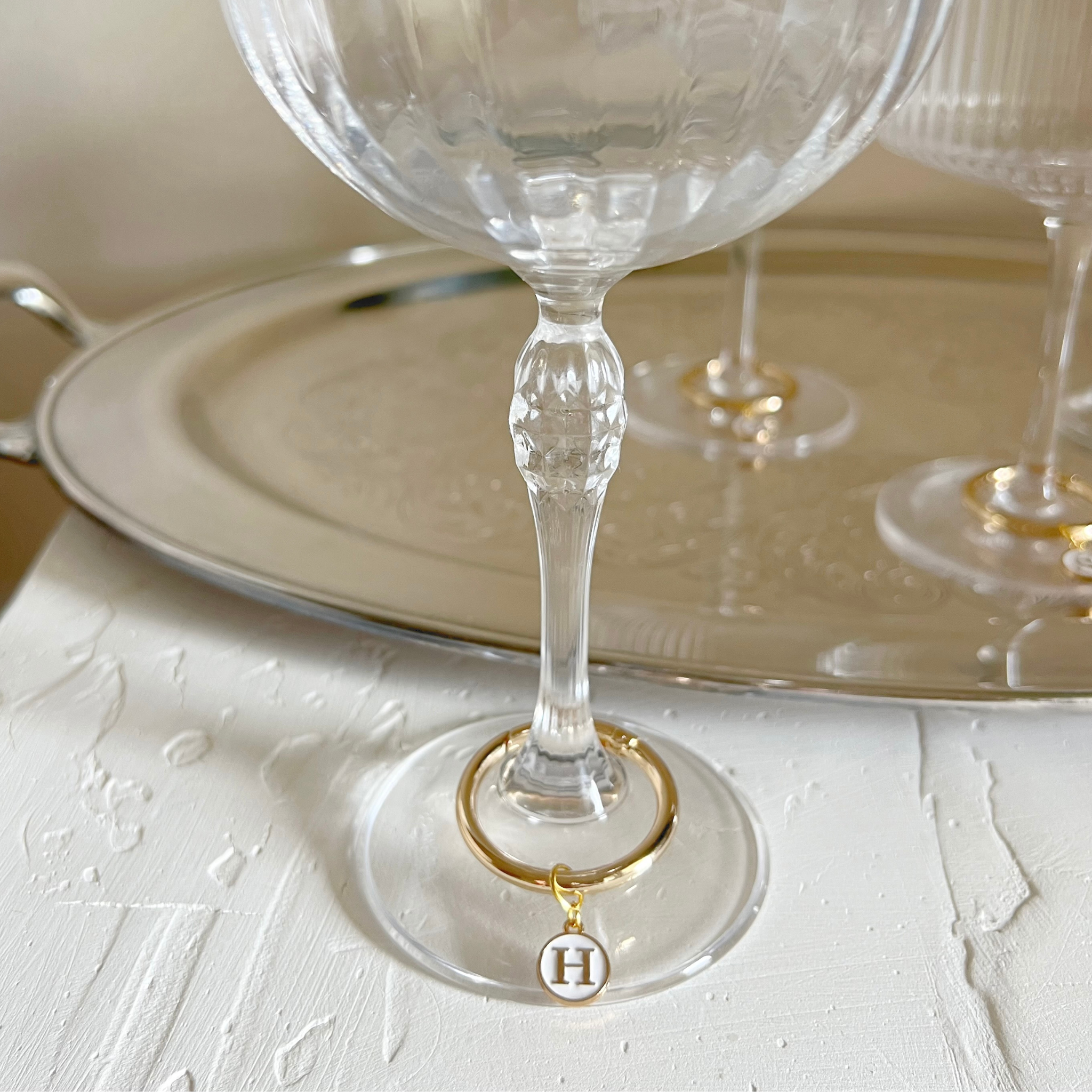 Hera - Smooth Round Ivory Enamel Monogram Wine Charms (Set of 4)