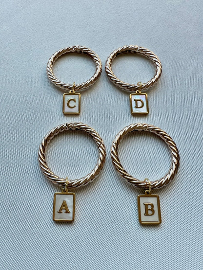 Smooth Gold Rectangle Frame Pearl Monogram Drink Marker Set