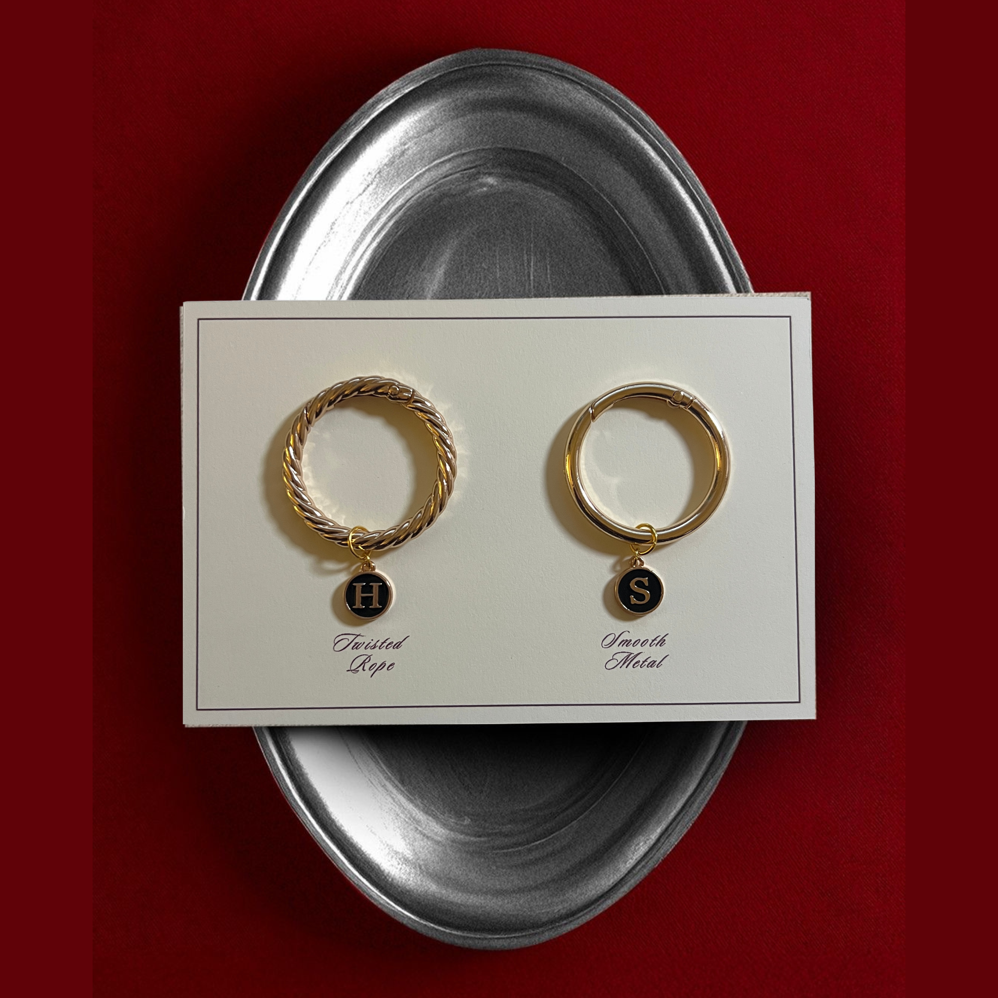 Estelle - Smooth Round Black Enamel Monogram Wine Charms (Set of 4)