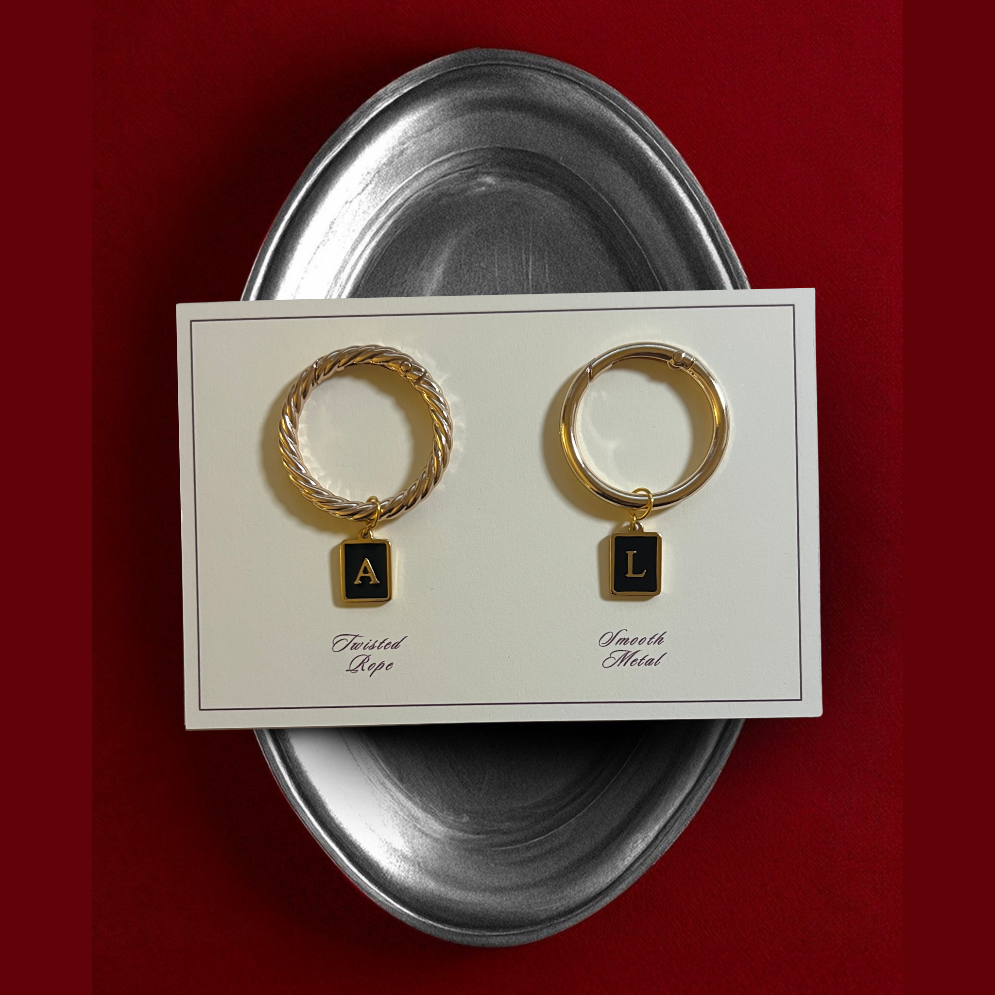 Vespera - Smooth Black Enamel Rectangle Monogram Wine Charms (Set of 4)