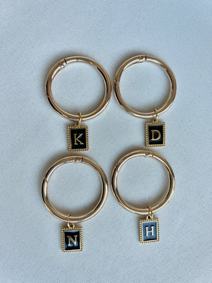Gold Beaded Rectangle Frame Black Monogram Drink Marker Set