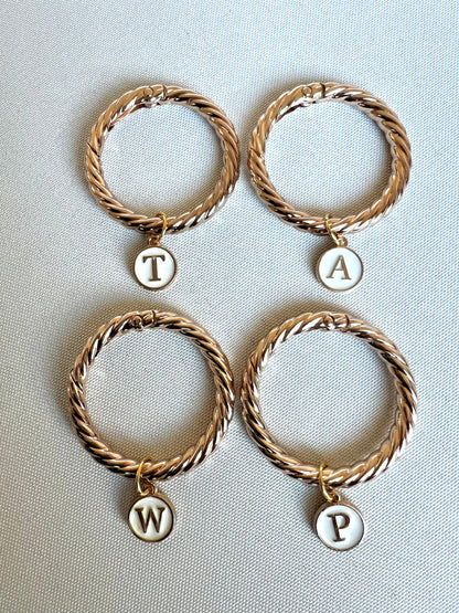 Gold Round Frame Ivory Monogram Drink Marker Set
