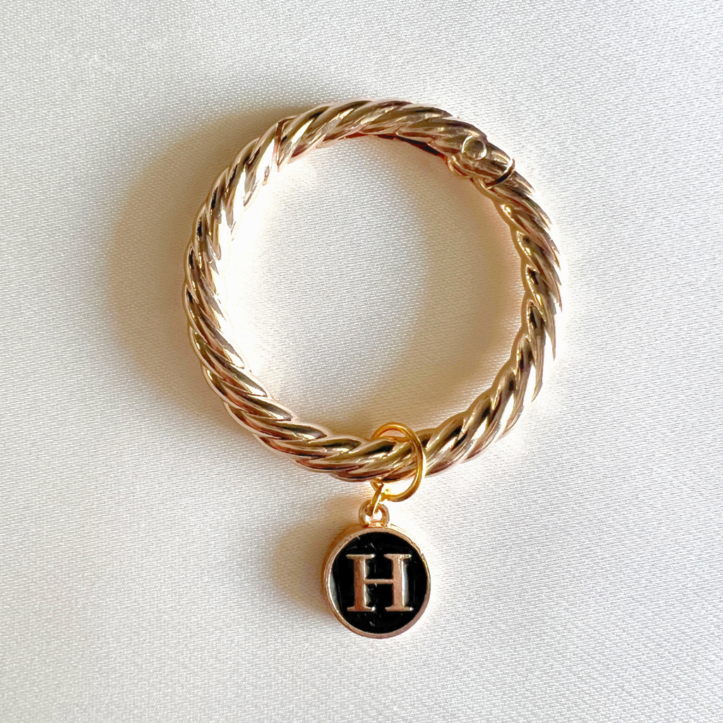 Estelle - Smooth Round Black Enamel Monogram Wine Charms (Set of 4)