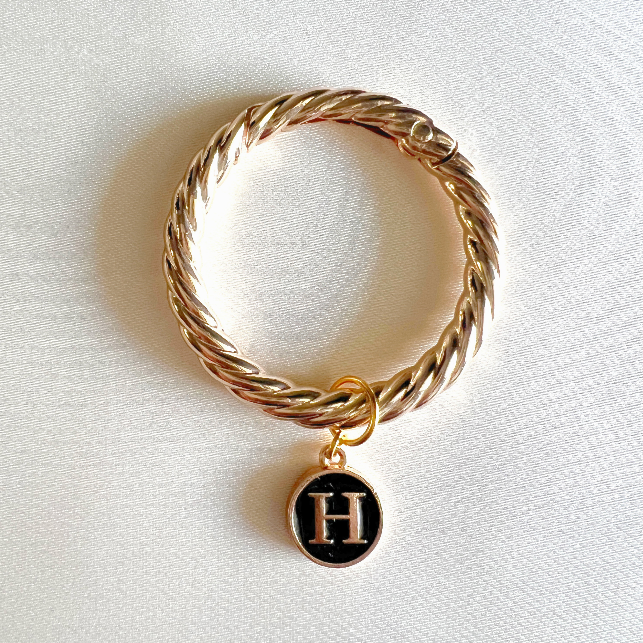 Estelle - Smooth Round Black Enamel Monogram Wine Charms (Set of 4)