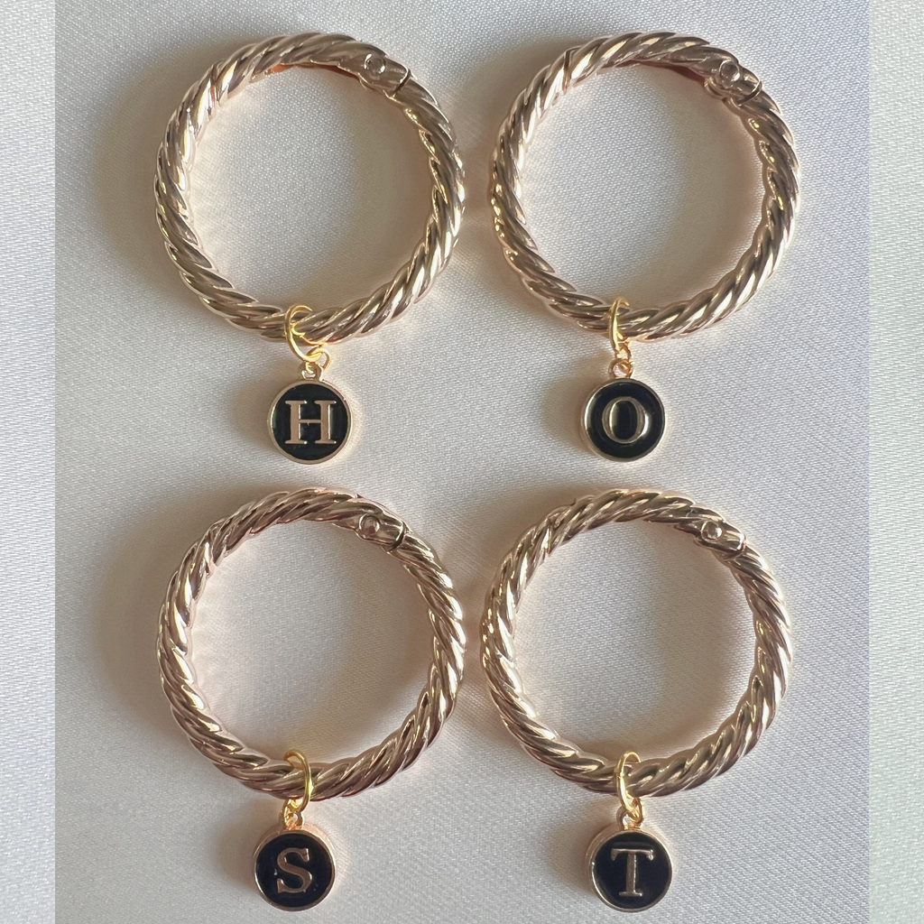Estelle - Smooth Round Black Enamel Monogram Wine Charms (Set of 4)