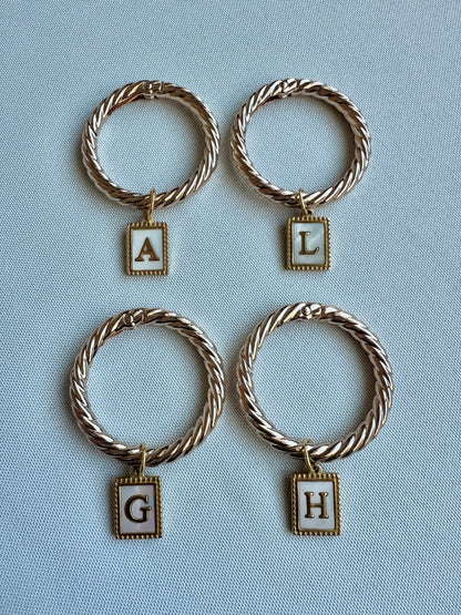 Gold Beaded Rectangle Frame Pearl Monogram Drink Marker Set