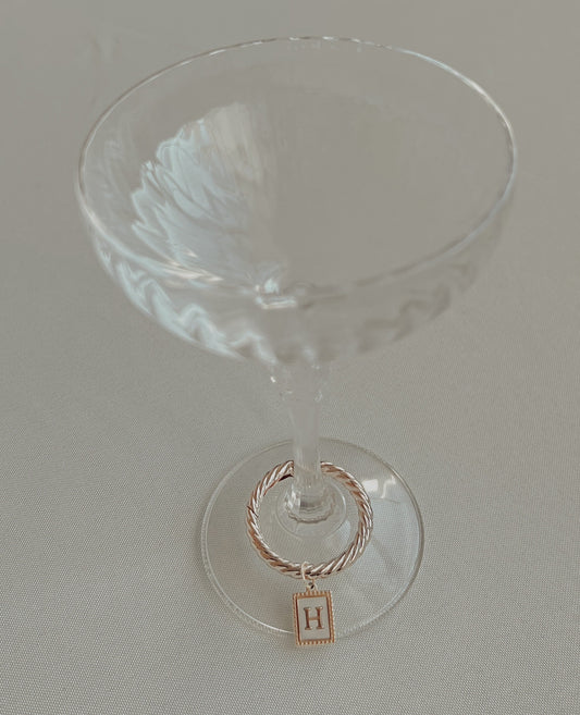 Gold Beaded Rectangle Frame Pearl Monogram Drink Marker Set