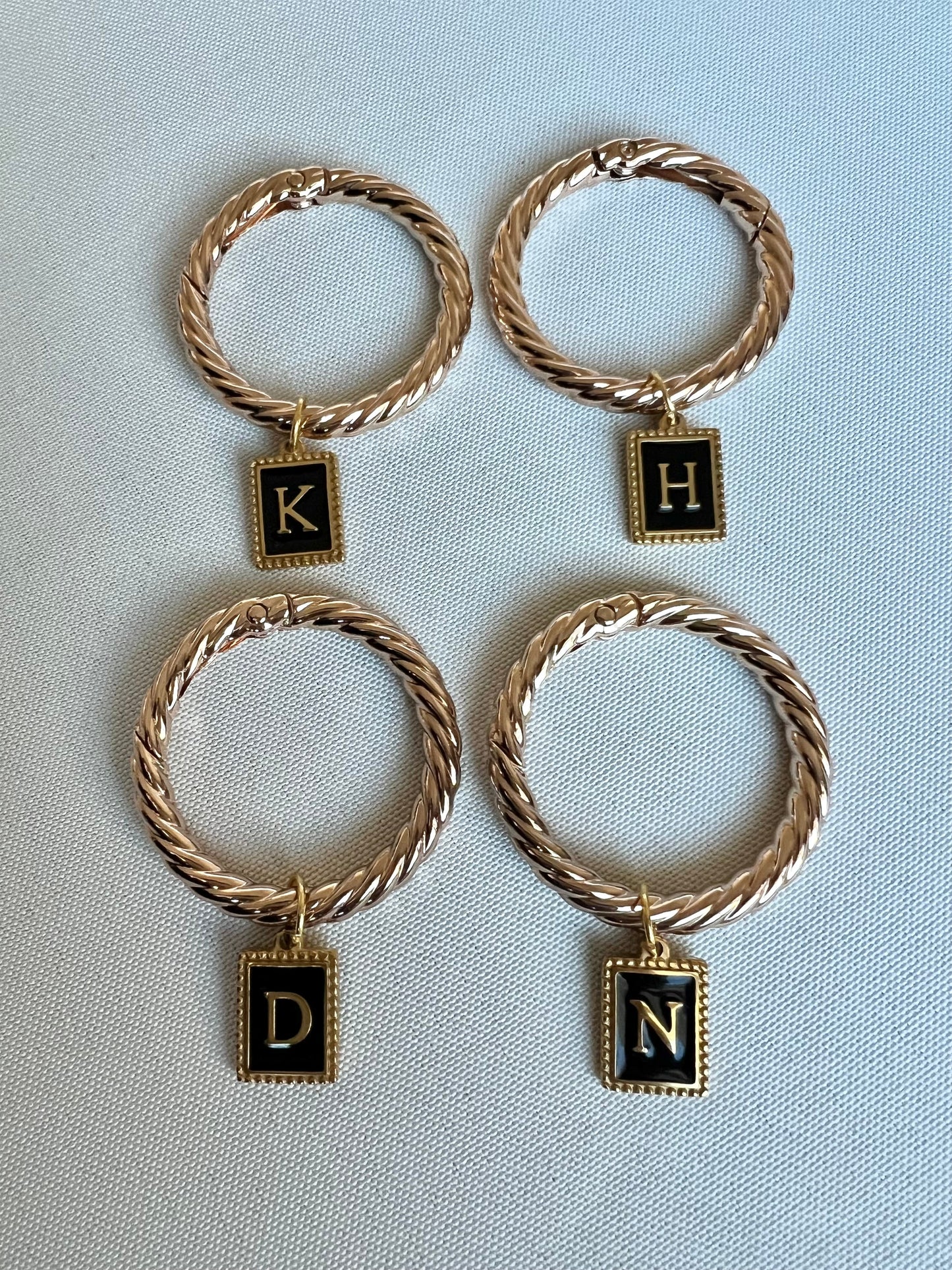 Gold Beaded Rectangle Frame Black Monogram Drink Marker Set