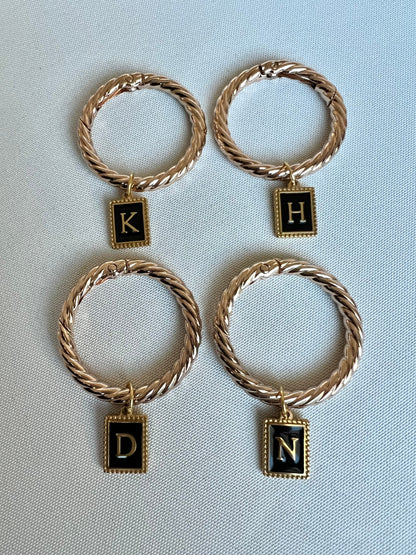 Gold Beaded Rectangle Frame Black Monogram Drink Marker Set