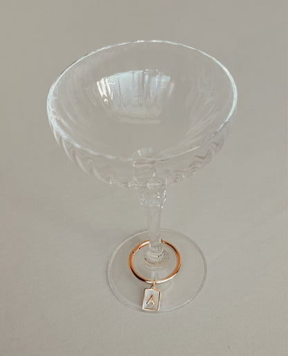 Smooth Gold Rectangle Frame Pearl Monogram Drink Marker Set