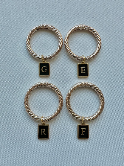Smooth Gold Rectangle Frame Black Monogram Drink Marker Set