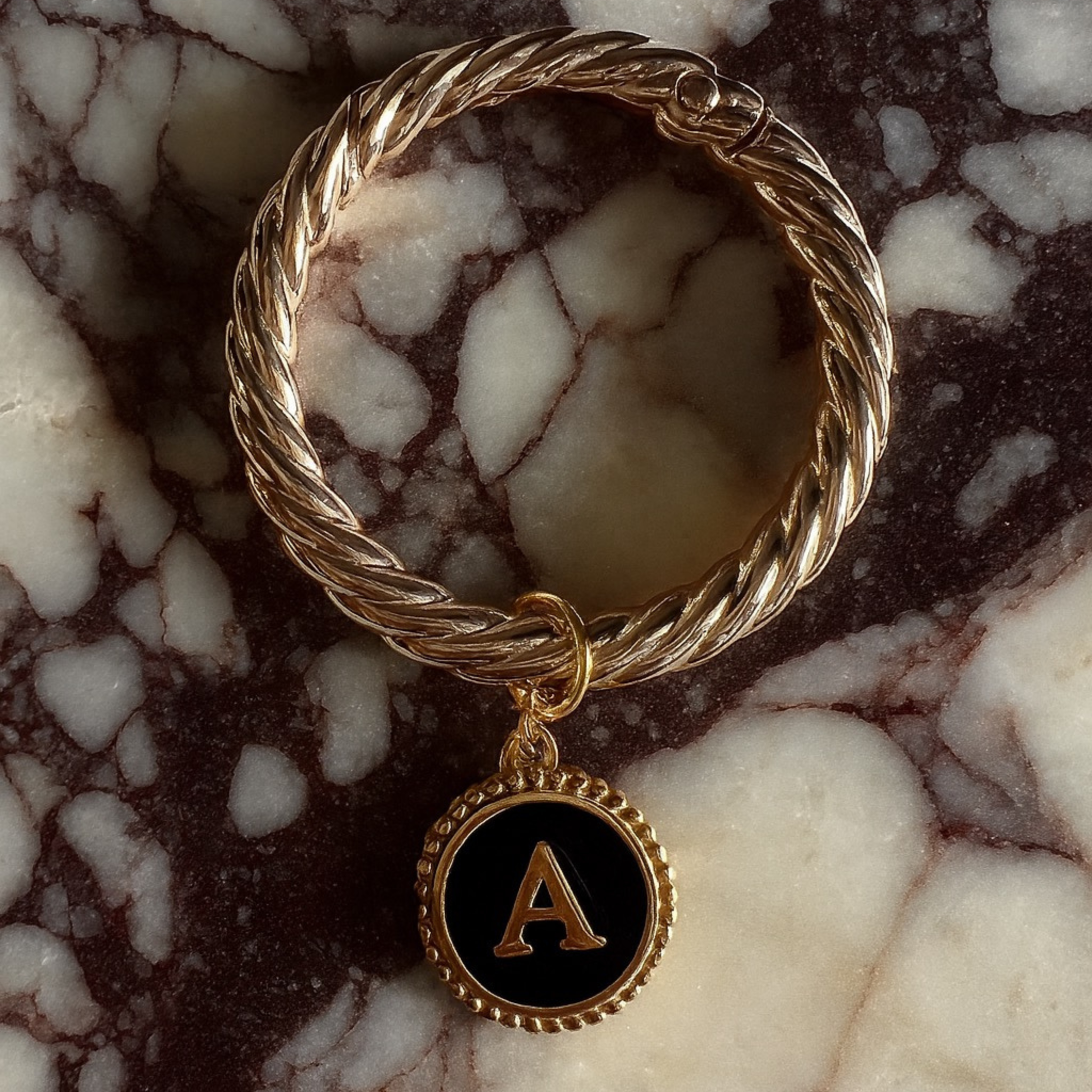 Zora - Beaded Round Black Monogram Wine Charms (Set of 4)