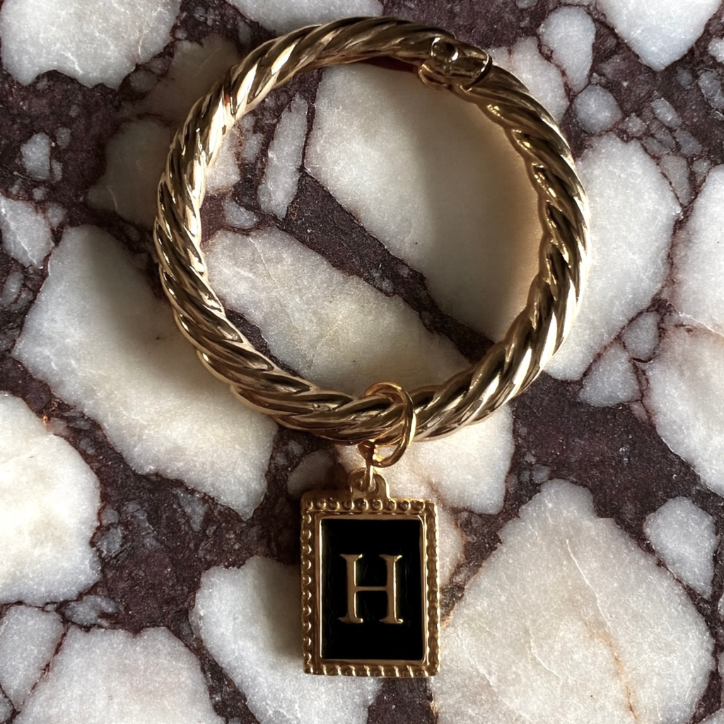 Gwen - Beaded Black Enamel Rectangle Monogram Wine Charms (Set of 4)