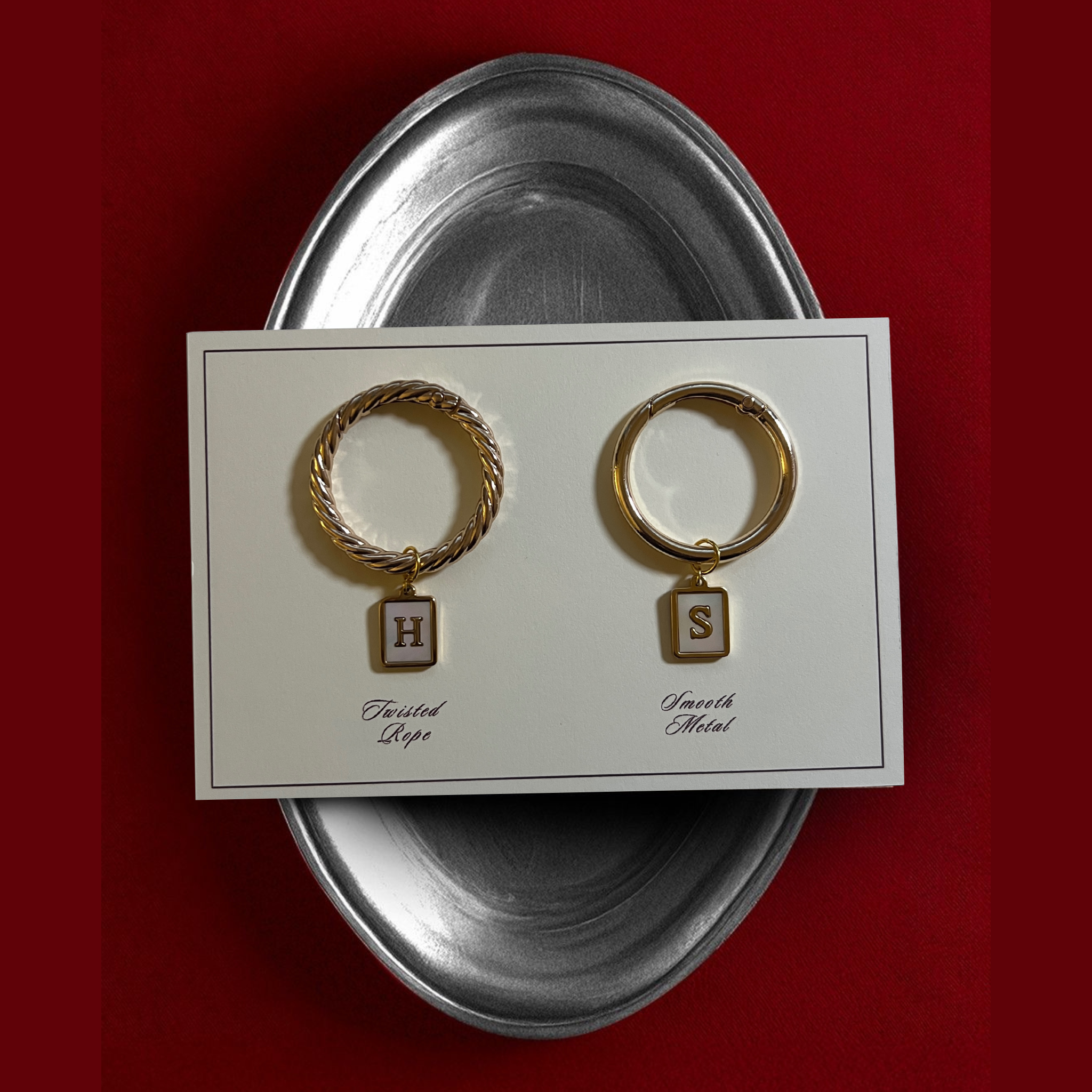 Celeste - Smooth Pearl Rectangle Monogram Wine Charms (Set of 4)