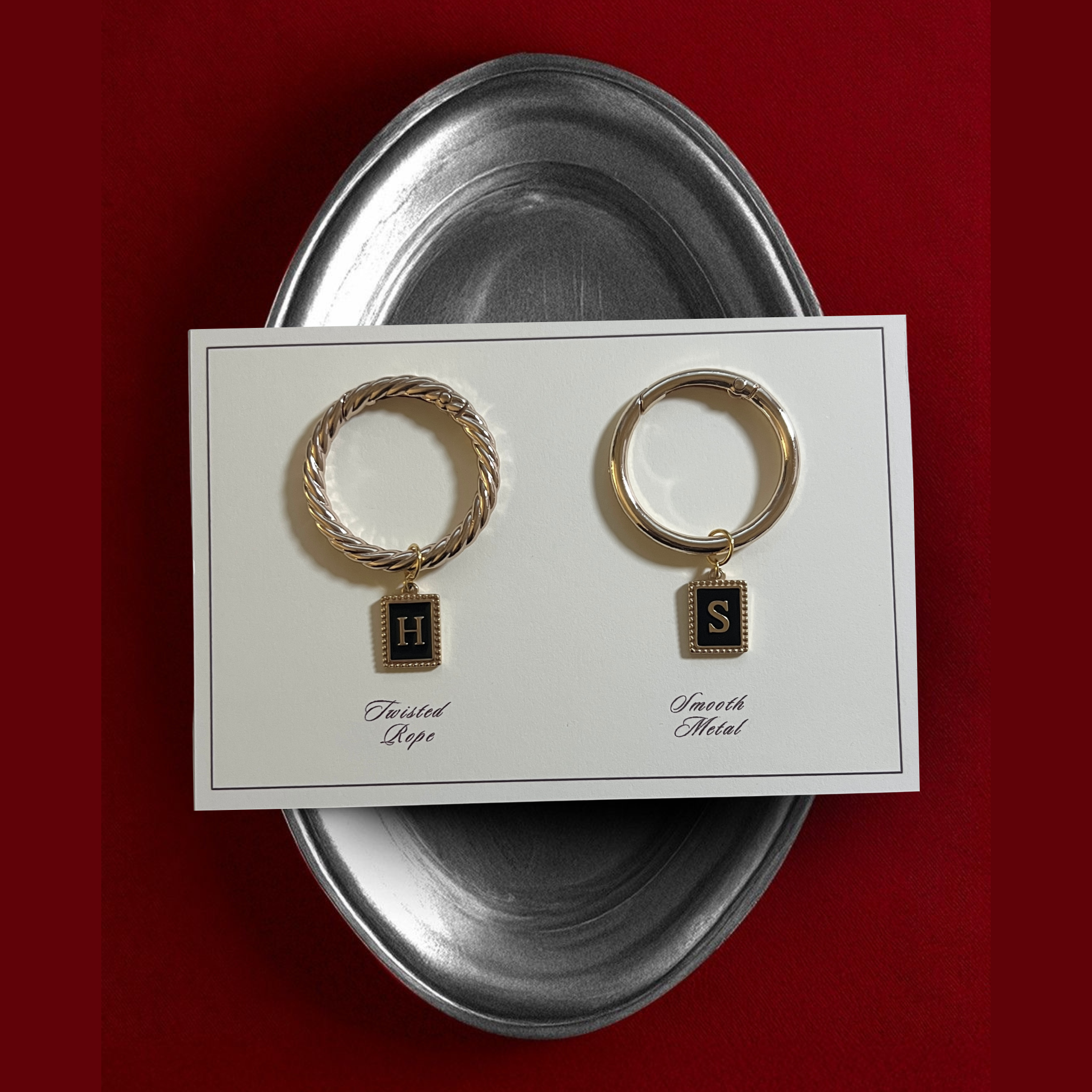 Gwen - Beaded Black Enamel Rectangle Monogram Wine Charms (Set of 4)