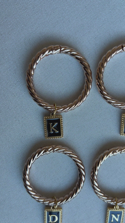 Gold Beaded Rectangle Frame Black Monogram Drink Marker Set