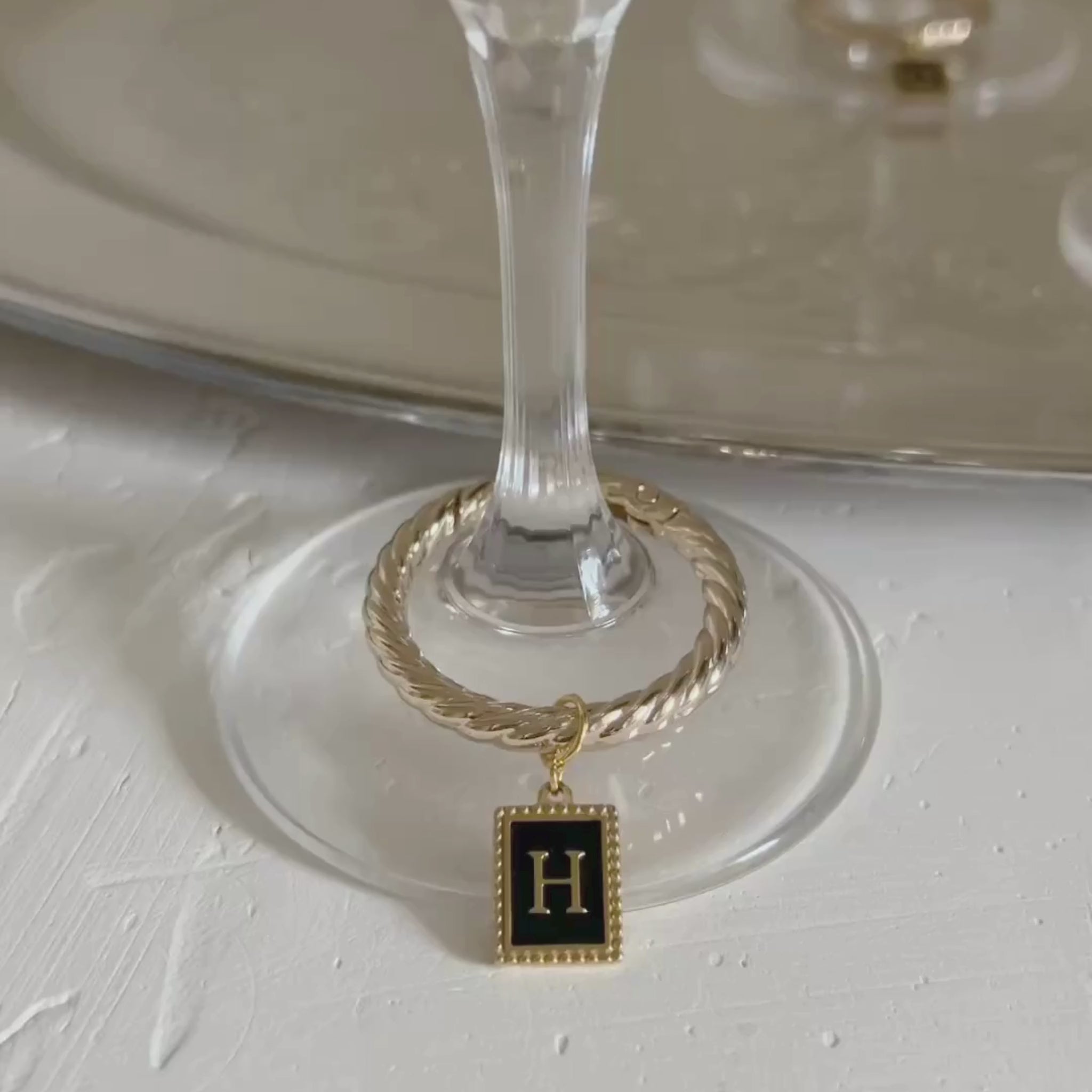 Gwen - Beaded Black Enamel Rectangle Monogram Wine Charms (Set of 4)