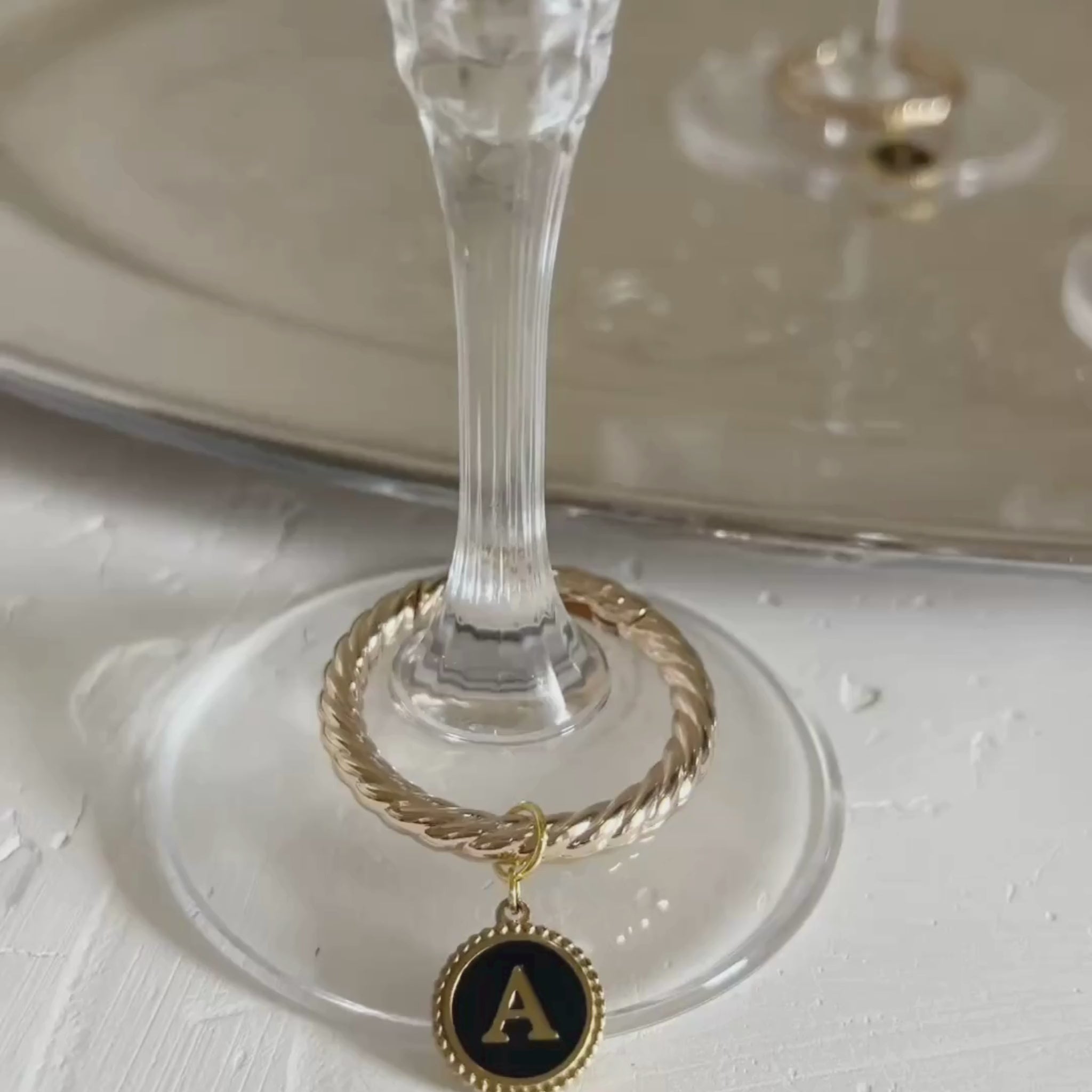 Zora - Beaded Round Black Monogram Wine Charms (Set of 4)