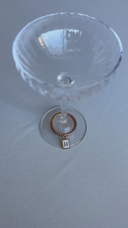 Gold Beaded Rectangle Frame Pearl Monogram Drink Marker Set