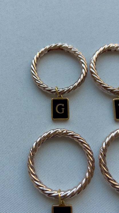 Smooth Gold Rectangle Frame Black Monogram Drink Marker Set