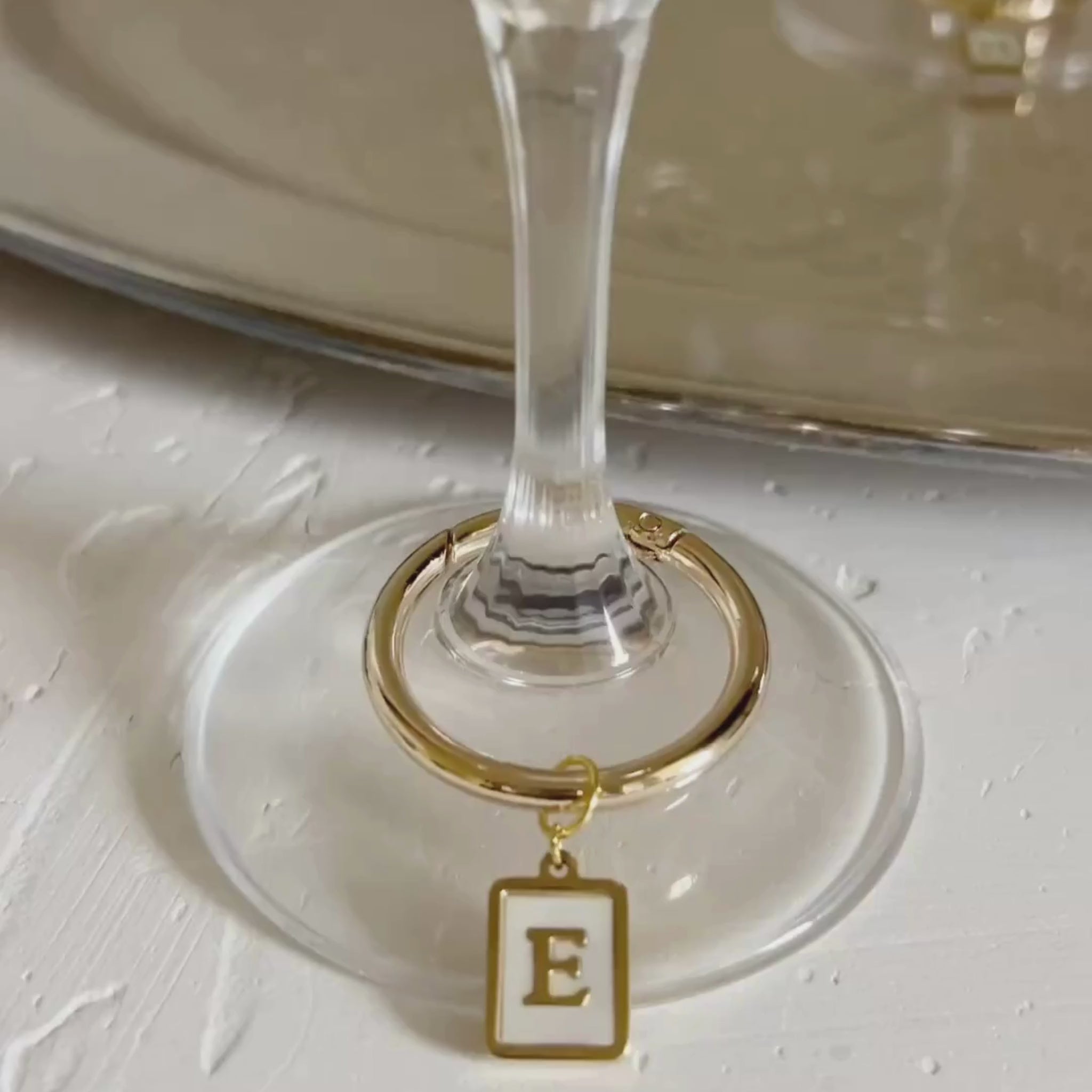 Celeste - Smooth Pearl Rectangle Monogram Wine Charms (Set of 4)