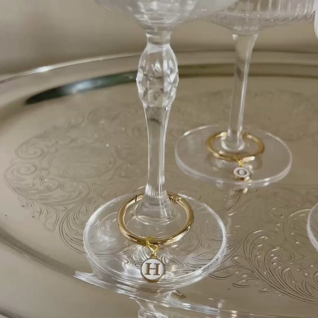 Hera - Smooth Round Ivory Enamel Monogram Wine Charms (Set of 4)