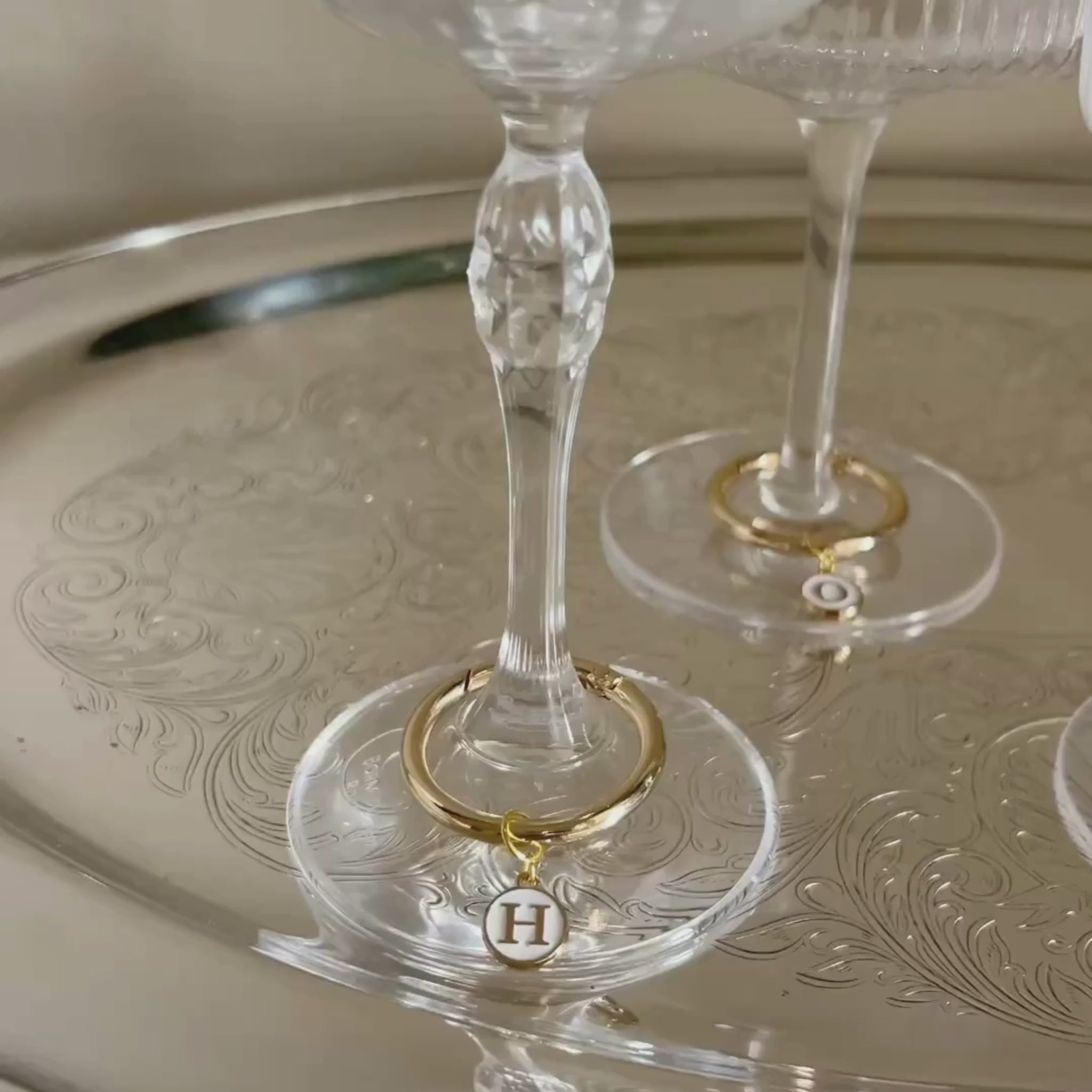 Hera - Smooth Round Ivory Enamel Monogram Wine Charms (Set of 4)